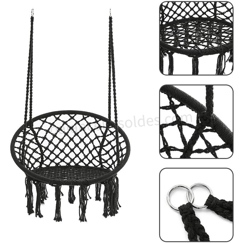 Pas cher 330lbs suspendus balançoire hamac chaise corde ronde macramé porche patio maison extérieure - -3