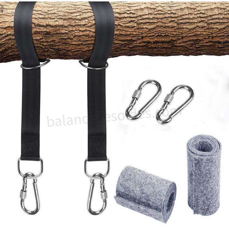 Pas cher Kit de harnais de suspension pour hamac avec 2 mousquetons robustes et anneaux en D, peut supporter jusqu'à 550 kg avec sac de rangement, coussin de protection d'arbre - -0