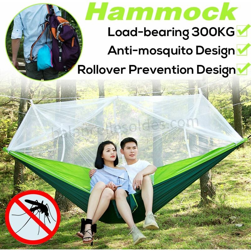 Pas cher Voyage en plein air Camping hamac suspendu lit moustiquaire capacit¨¦ 300 kg (armygreen, avec moustiquaire) - -3