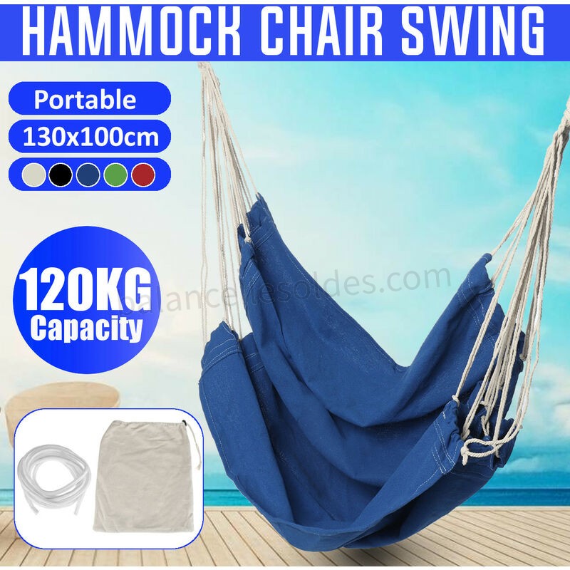 Pas cher Chaise hamac suspendue portable balançoire épaissir porche siège jardin Camping en plein air Patio voyage (bleu, 01 bleu sans oreiller) - -1