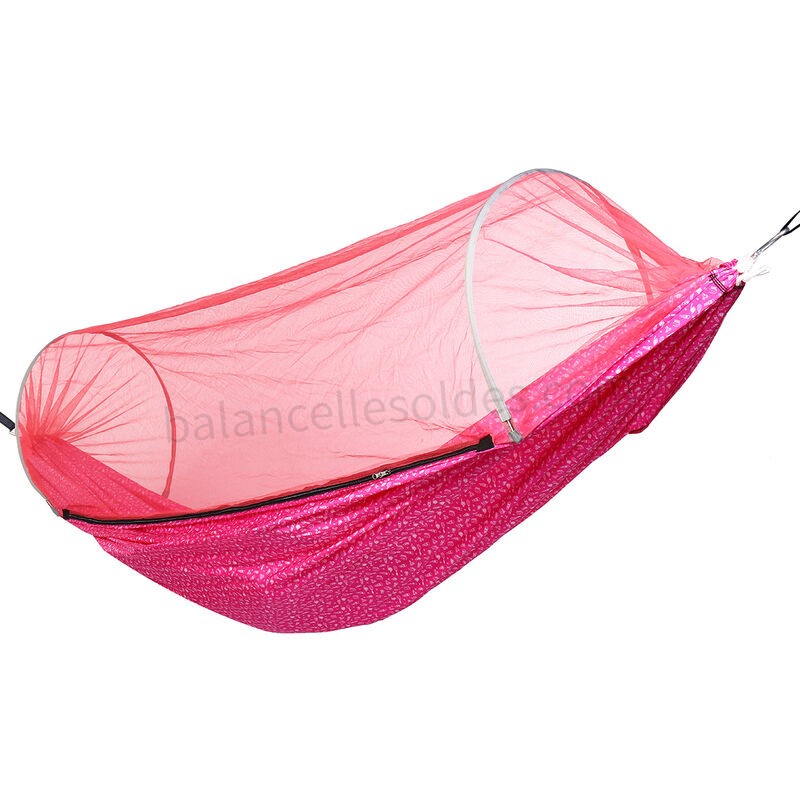 Pas cher Lit hamac suspendu extérieur portable balançant anti-moustiquaire Camping voyage fleur rouge rouge - -0