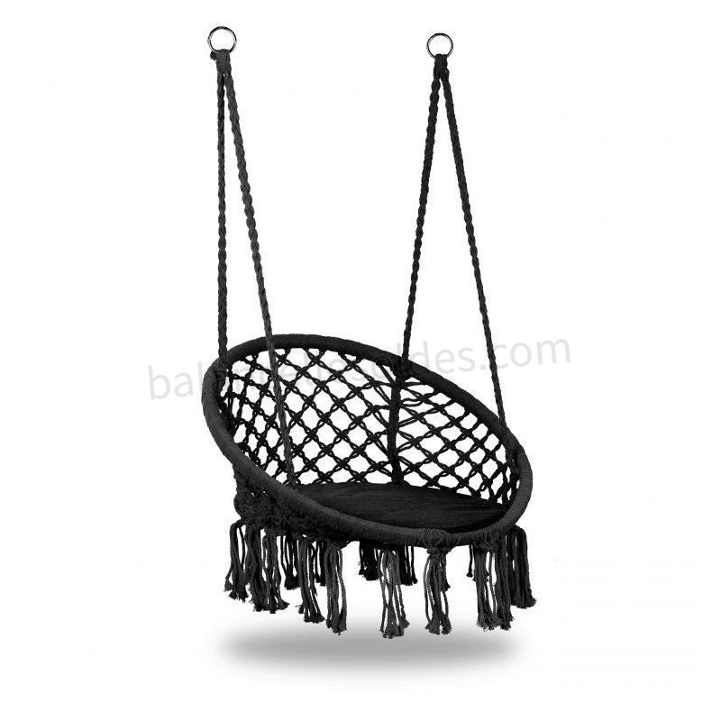 Pas cher MSTORE | Chaise suspendue balançoire de jardin avec coussin | Charge maximale 150 kg | Fixation à un ou deux points | Déco jardin | Noir - Noir - -0