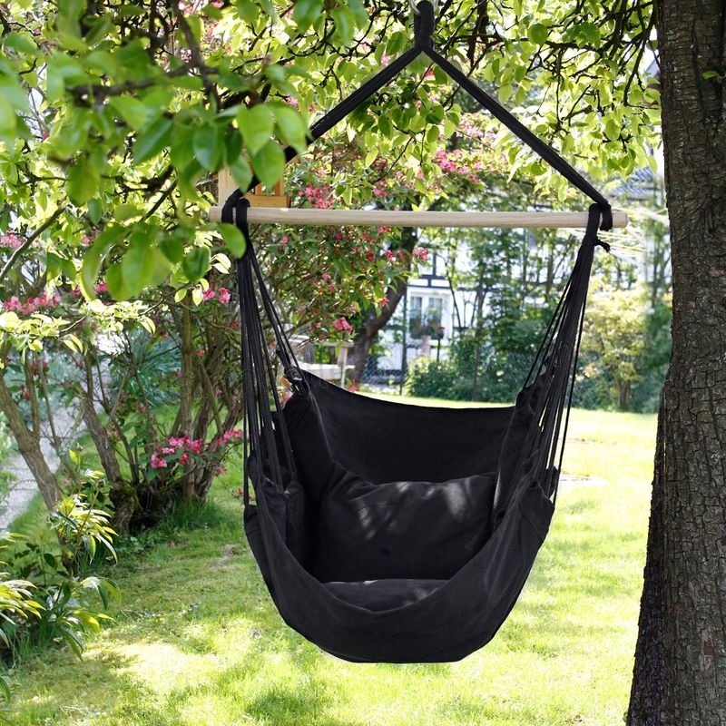 Pas cher Hamac chaise anthracite balançoire suspendue siège jardin camping 2 oreillers - -0