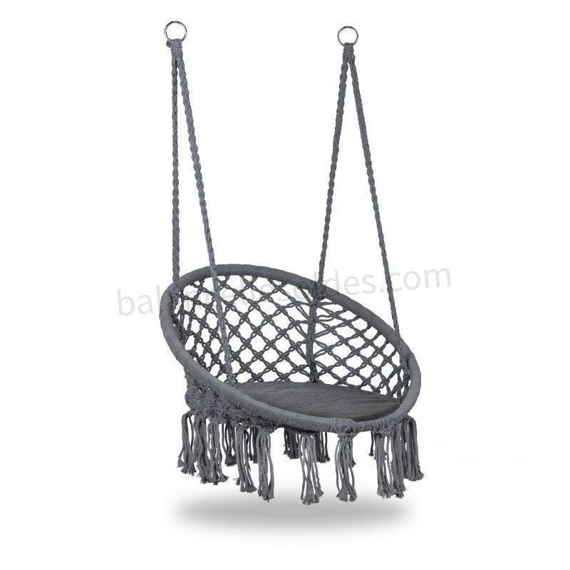 Pas cher MSTORE | Chaise suspendue balançoire de jardin avec coussin | Charge maximale 150 kg | Fixation à un ou deux points | Déco jardin | Gris - Gris - -1