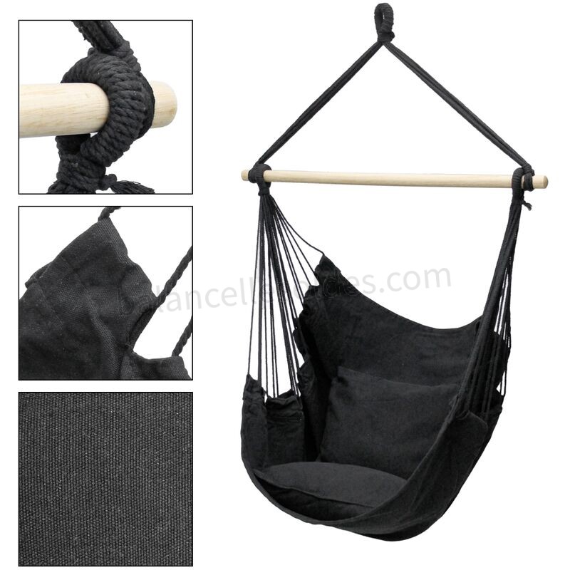 Pas cher Hamac fauteuil suspendu design jardin coton support anthracite 120 cm extérieure - -3